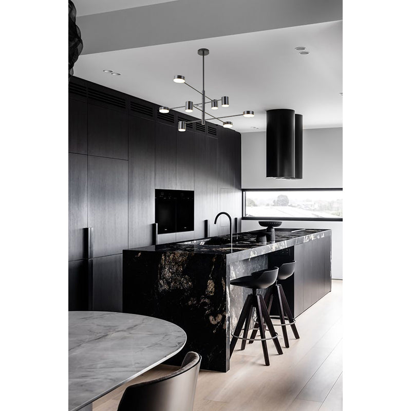 Four Tier Black Metal LED Ceiling Fixture With White Diffusers