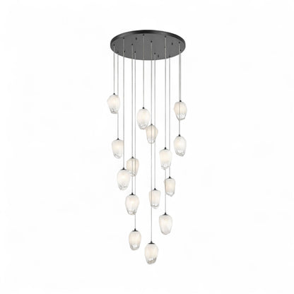 Round Metal Flushed Chandelier with Hanging White Glass Pendants