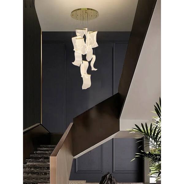 Modern Brass Chandelier with Crumbled Acrylic Pendants