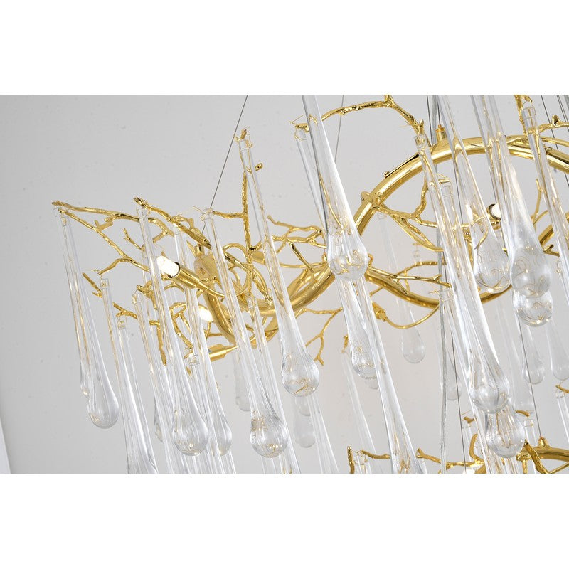 3 Tier Gold Solid Brass Frame Chandelier with Clear Glass Hanging Drops