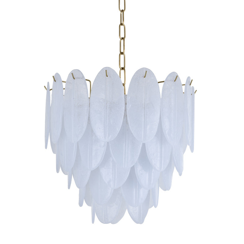 Brass Chandelier With Frosted Hanging Petal Glass
