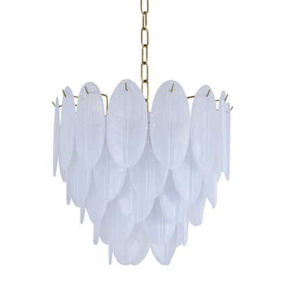 Brass Chandelier With Frosted Hanging Petal Glass