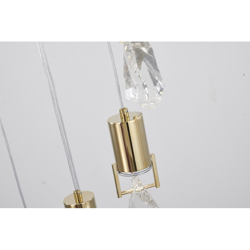 Brushed Gold Chandelier With Clear Crystal Stone Pendants