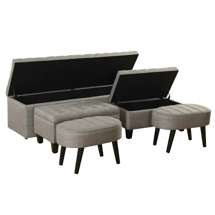 Set of 3 Storage Benches With 2 Ottomans (5-Piece Set)