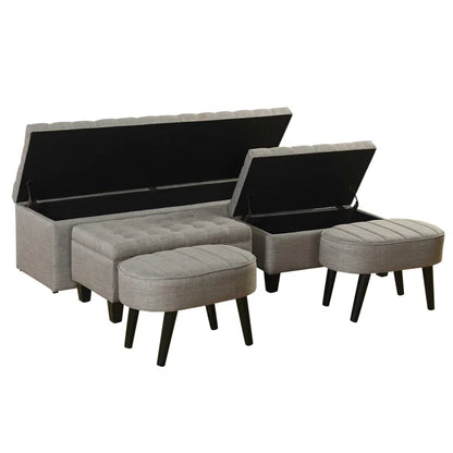 Set of 3 Storage Benches With 2 Ottomans (5-Piece Set)
