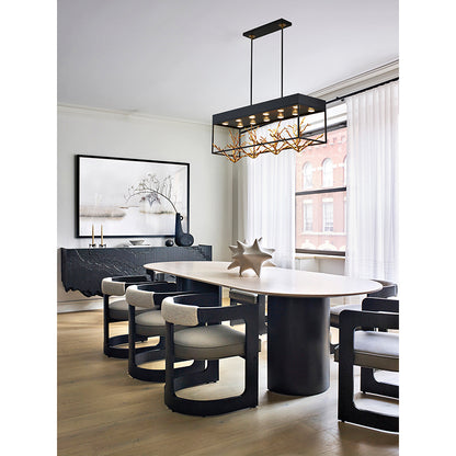 Matte Black Rectangular Frame Chandelier With Gold Branch Accent
