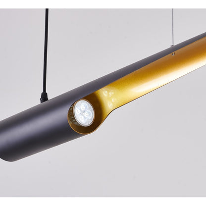 Black Tubed Pendant Light Fixture with Gold Interior