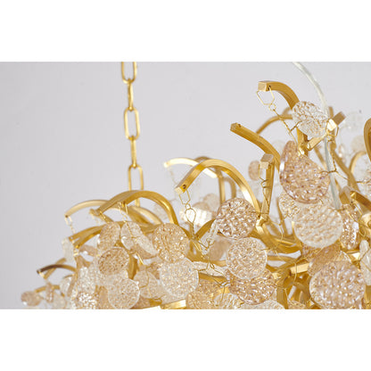 Gold Aluminium Chandelier With Clear & Champagne Glass Hanging Petals