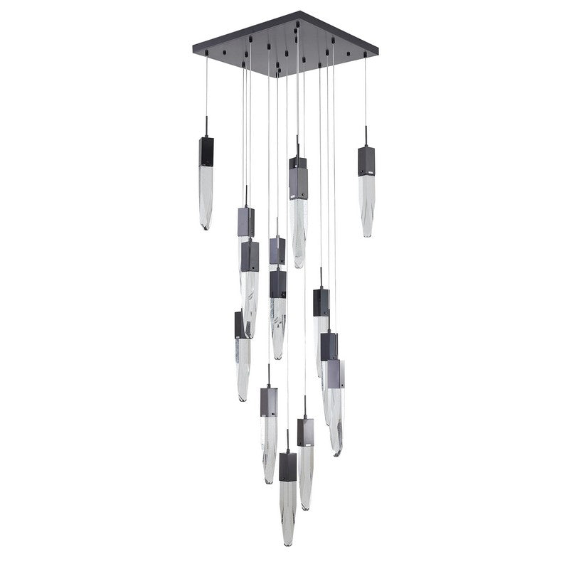 Chrome Frame Chandelier with Hanging Bubble Iceberg Crystal Pendants