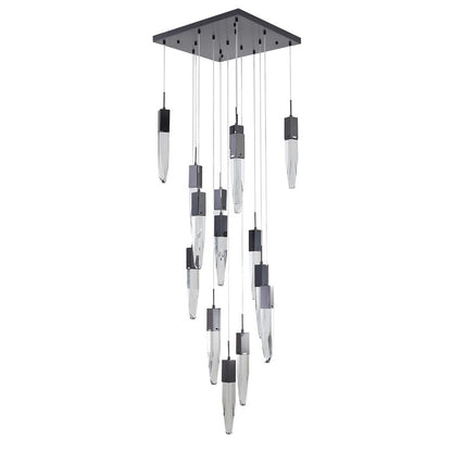 Chrome Frame Chandelier with Hanging Bubble Iceberg Crystal Pendants