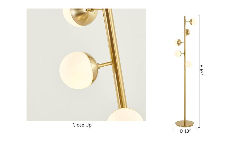 Brass Floor Lamp With White Glass Shade