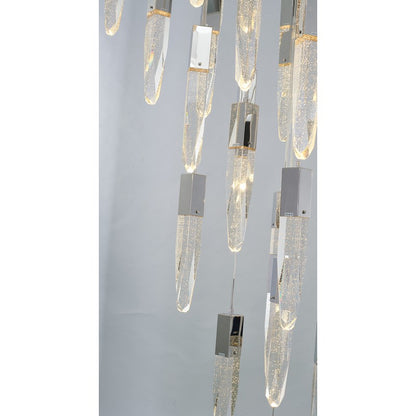 Flushed Chrome Frame Chandelier with Clear Bubble Hanging Crystal Pendants