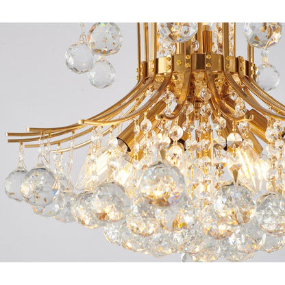 Satin Brass/Chrome Frame Chandelier with Clear Hanging Crystals