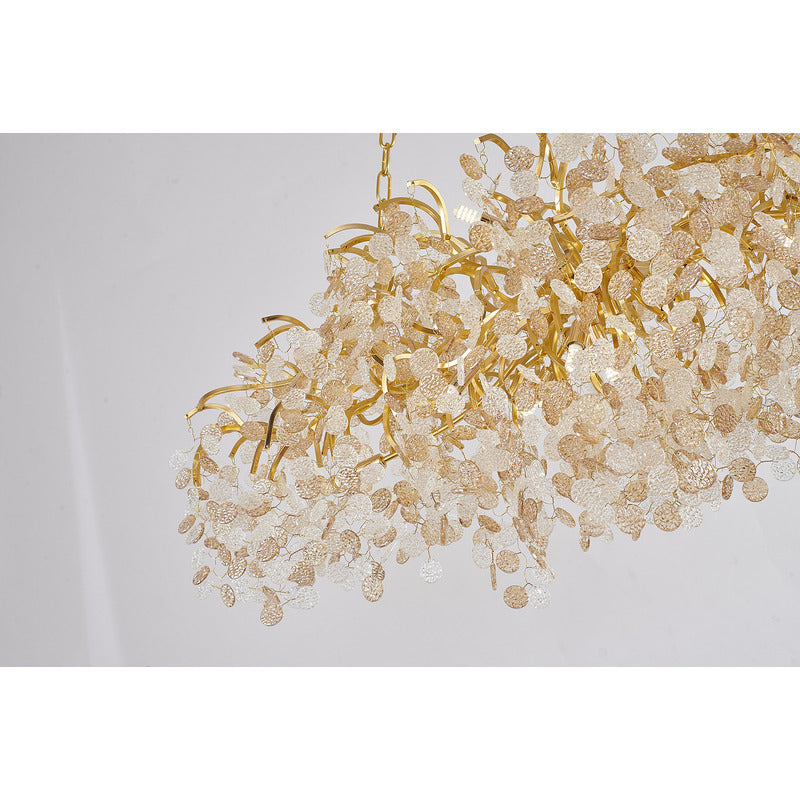 Gold Aluminium Chandelier With Clear & Champagne Glass Hanging Petals