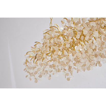 Gold Aluminium Chandelier With Clear & Champagne Glass Hanging Petals