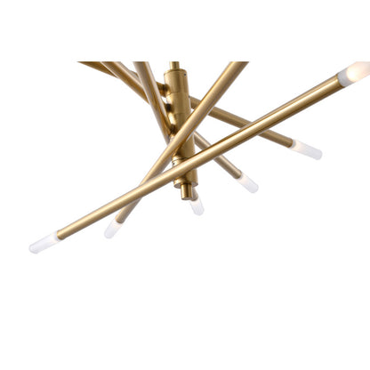 Gold/Black Stick Arm Chandelier With Frosted Glass Shades