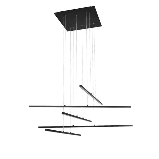 Modern Matte Black LED Chandelier with Chrome Accents