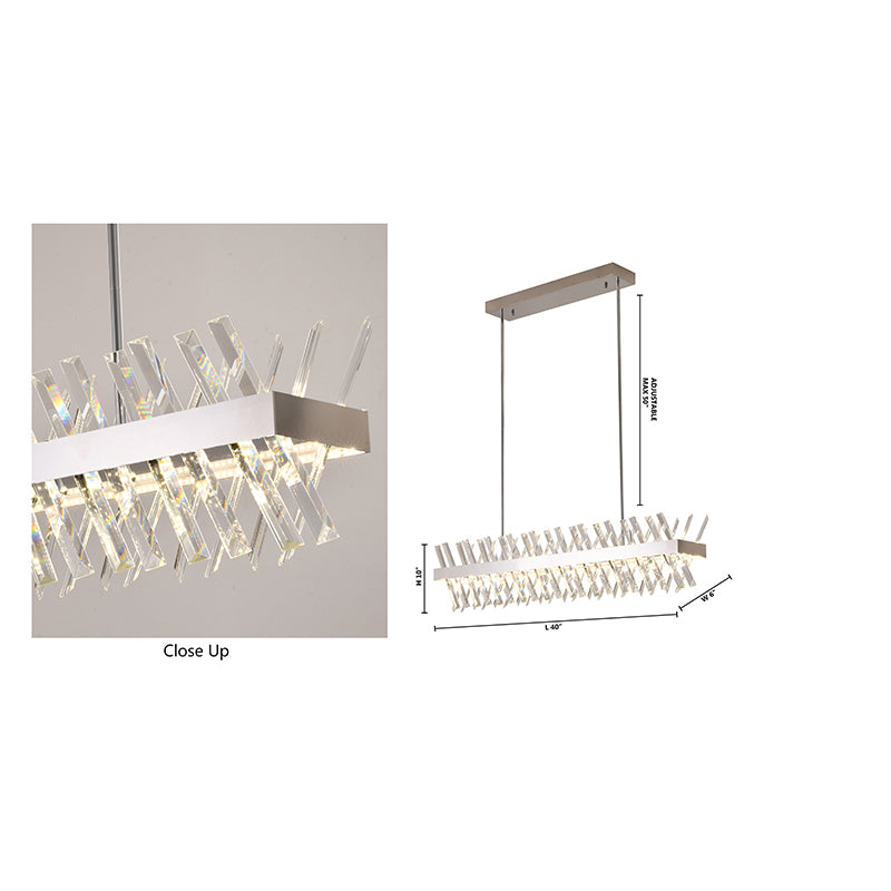 Rectangular Chrome Chandelier with Clear Crystal