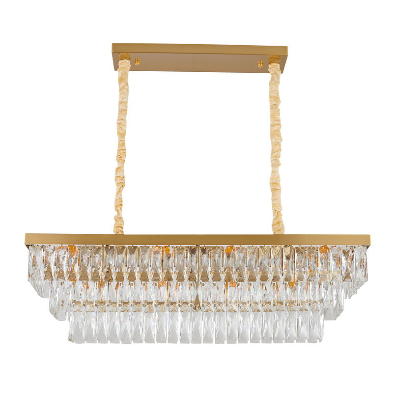 Rectangular Chandelier With Clear Hanging Crystals