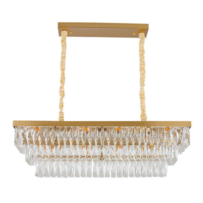 Rectangular Chandelier With Clear Hanging Crystals