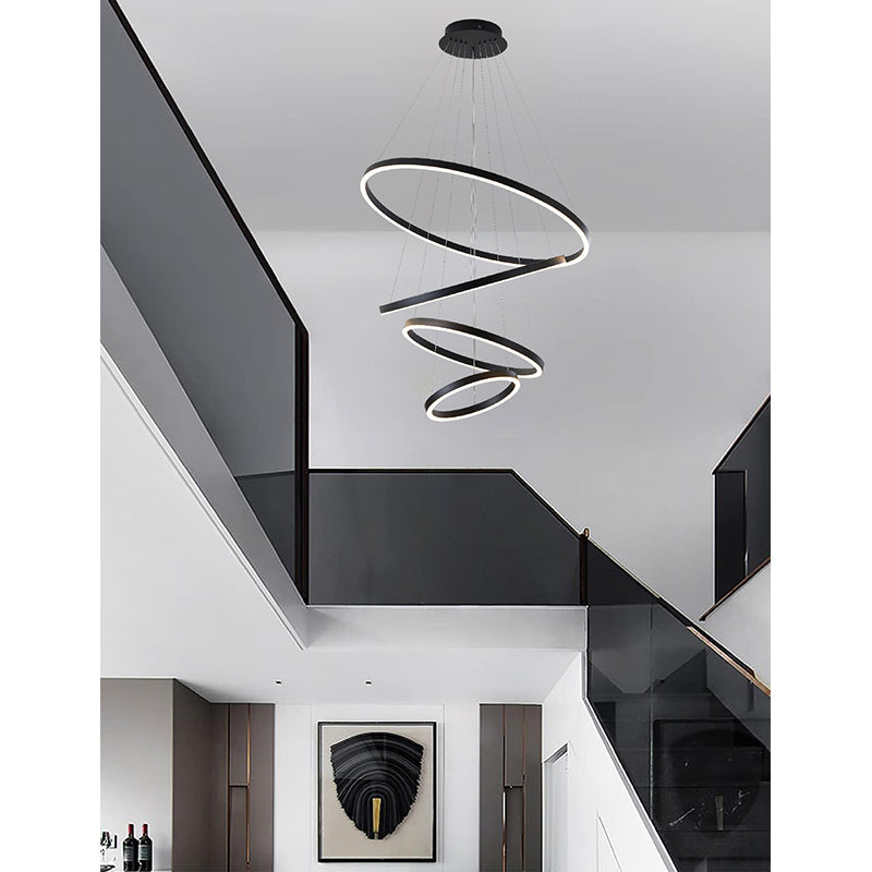 Matte Black 4-Ring LED Chandelier – Modern Multi Halo Pendant Light