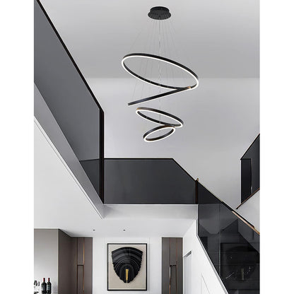 Matte Black 4-Ring LED Chandelier – Modern Multi Halo Pendant Light