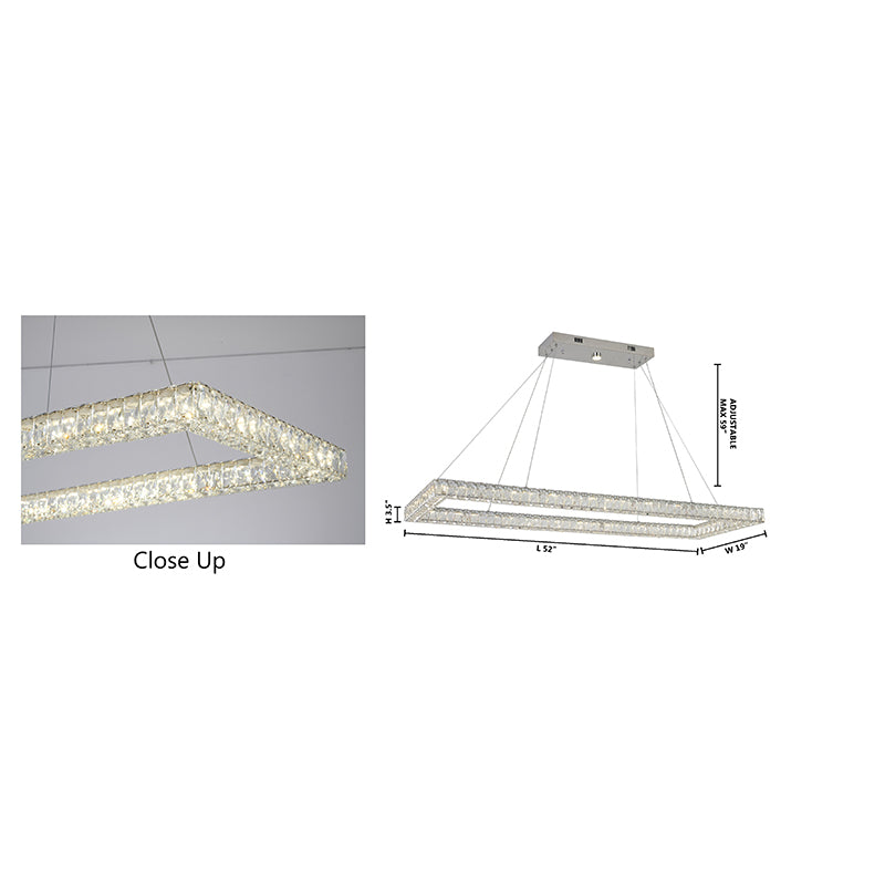 Triple Sided Clear Crystal Rectangular Shaped LED Chandelier