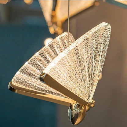 Elegant Satin Brass LED Chandelier with Butterfly Pendants