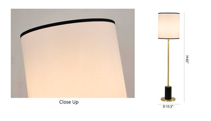 Black & Satin Brass Floor Lamp With A White Linen Shade