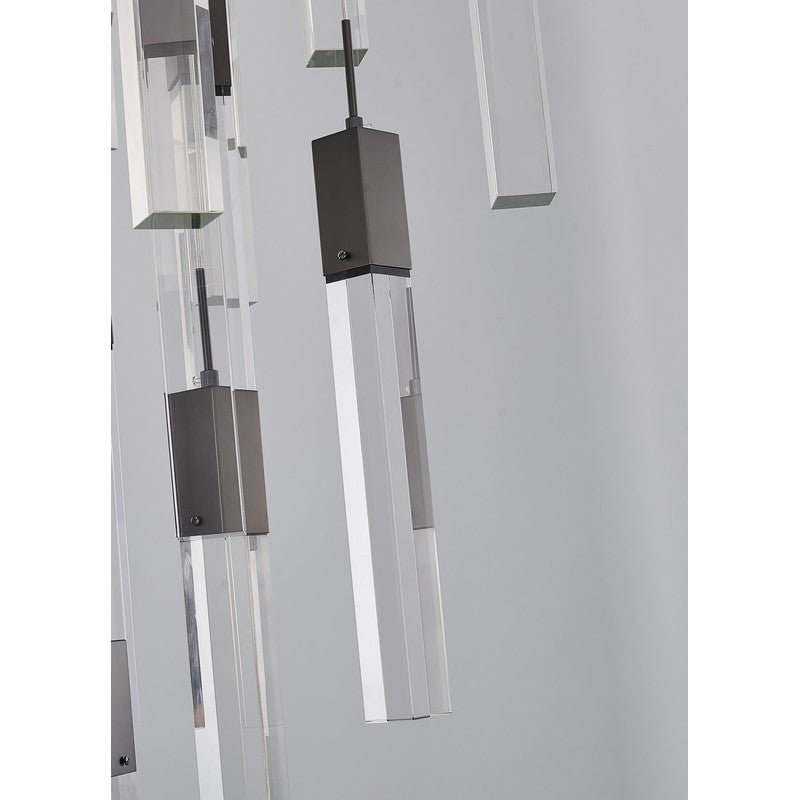 Flushed Black Gun Metal Frame Chandelier with Hanging Clear Block Pendant Crystals