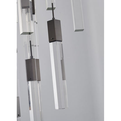 Flushed Black Gun Metal Frame Chandelier with Hanging Clear Block Pendant Crystals