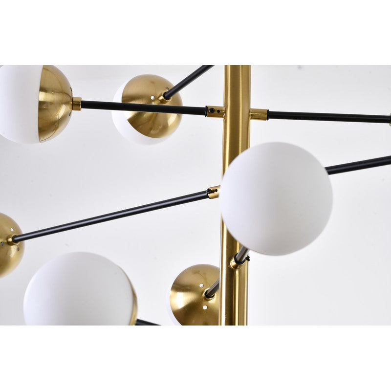 Brass & Black Framed Chandelier with Milk White Glass Shades