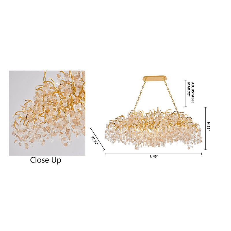 Gold Aluminium Chandelier With Clear & Champagne Glass Hanging Petals