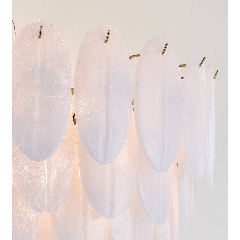 Seven Tier Brass Chandelier With Frosted Hanging Petal Glass