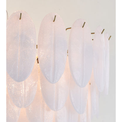 Seven Tier Brass Chandelier With Frosted Hanging Petal Glass