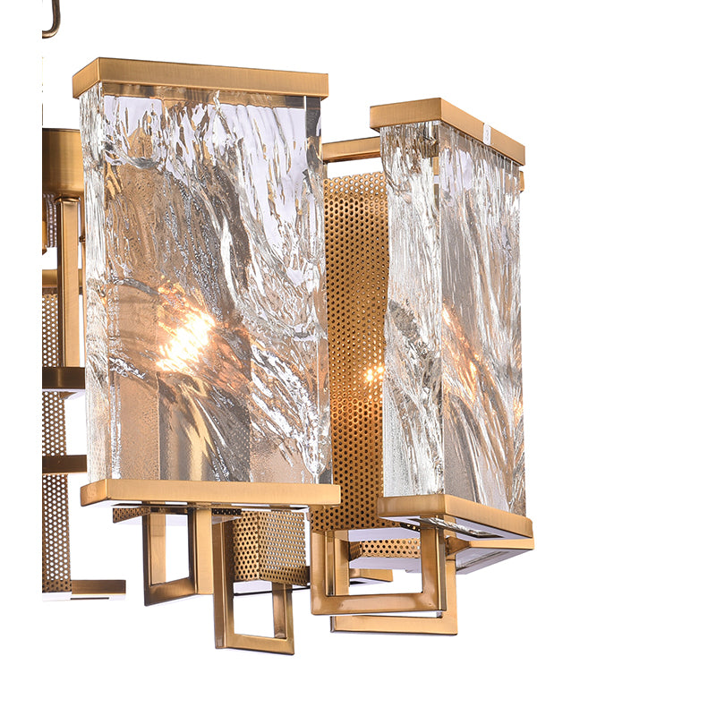 Brass Frame Chandelier WITH Clear Distorted Crystal Plaques