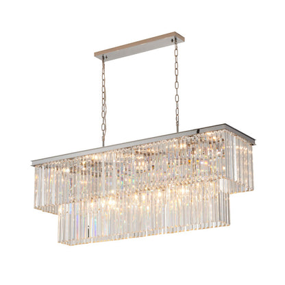 Two Tier Chrome Chandelier With Clear Hanging Crystals