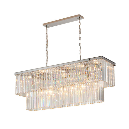 Two Tier Chrome Chandelier With Clear Hanging Crystals