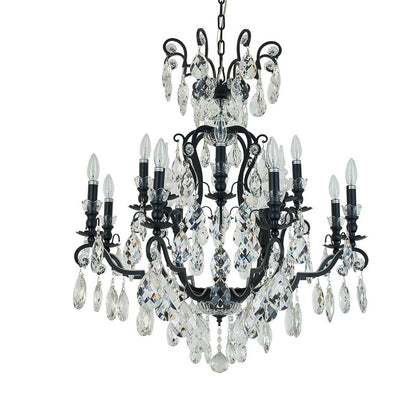 Pewter Metal Frame Chandelier with Clear Hanging Crystals