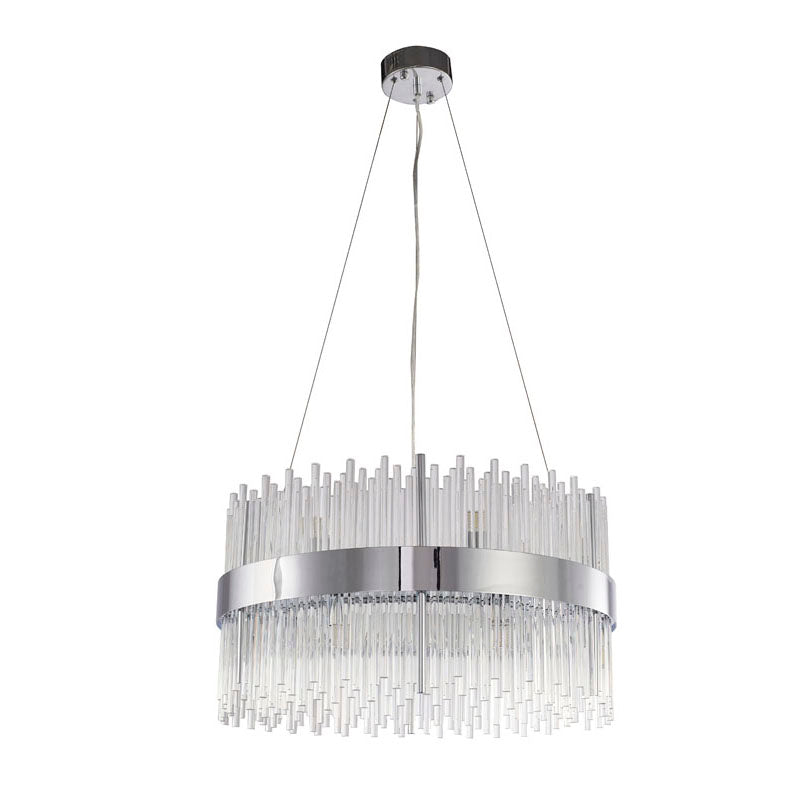 Chrome Halo Frame Chandelier with Clear Glass Rods