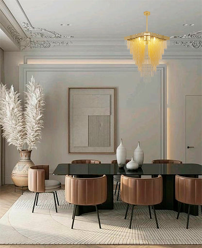 Gold Prism Chandelier With Hanging Aluminium Chains