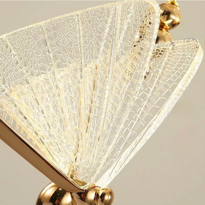 Elegant Satin Brass LED Chandelier with Butterfly Pendants
