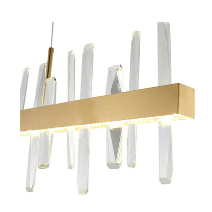 Gold Linear LED Chandelier with Clear Crystal