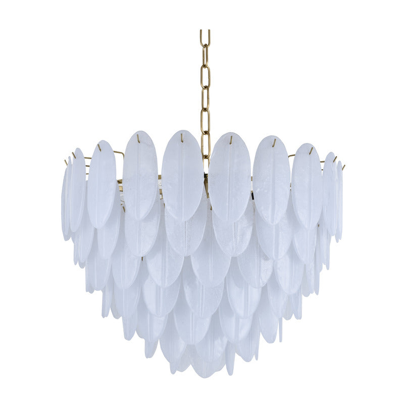 Seven Tier Brass Chandelier With Frosted Hanging Petal Glass