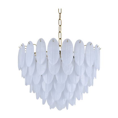 Seven Tier Brass Chandelier With Frosted Hanging Petal Glass