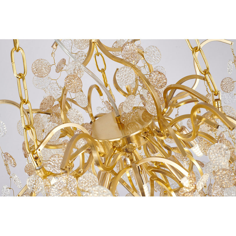 Gold Chandelier With Clear & Champagne Glass Hanging Petals