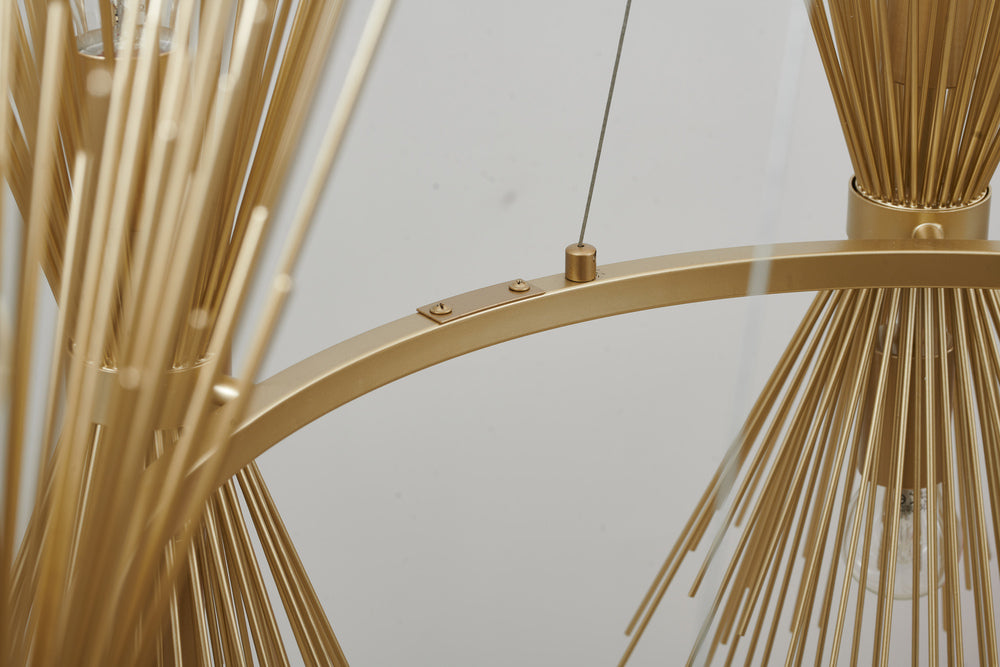 Round Gold Iron Frame Chandelier with Spiked Cone Shades