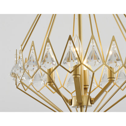 Gold Diamond Shaped Chandelier With Clear Crystal Drops