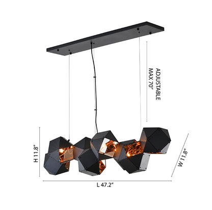 Black Block Framed Chandelier With A Reflective Copper Interior