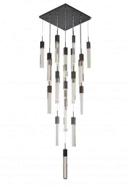Flushed Black Gun Metal Frame Chandelier with Hanging Clear Bubble Block Crystals
